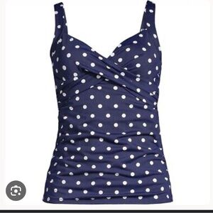 Top & Skirt! Blue Dotted Ruched Fitted Swim Top & Skirted Botton Set Land’s End